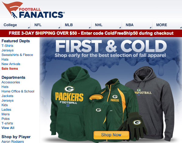 Football Fanatics Cold Weather Email