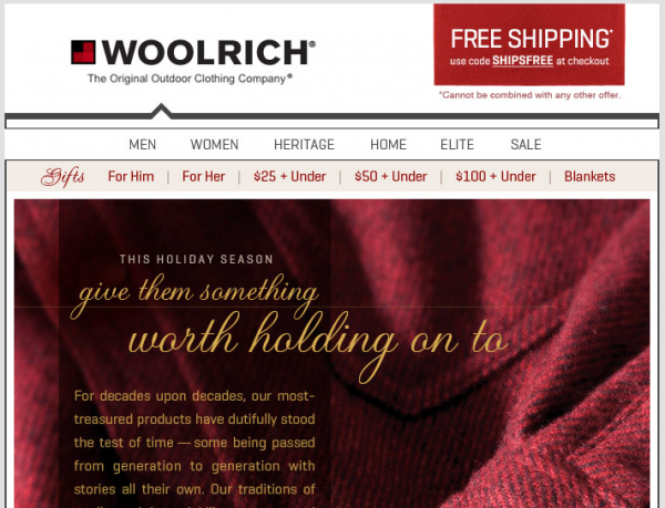 Woolrich Holiday Free Shipping